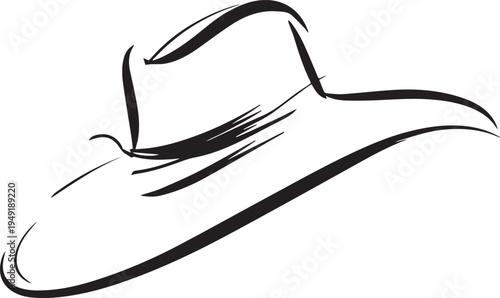 Hand Drawn Woman Hat Black and White Illustration in Minimal Line Art Style Design