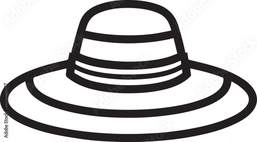 Hand Drawn Woman Hat Black and White Illustration in Minimal Line Art Style Design