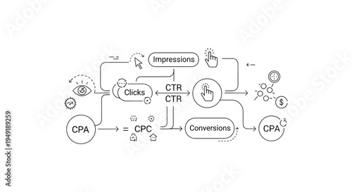 Digital Marketing Performance Metrics Flowchart Diagram.