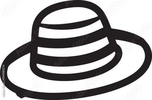 Hand Drawn Woman Hat Black and White Illustration in Minimal Line Art Style Design