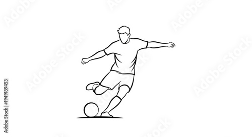 Soccer Player Kicking Ball Line Art.