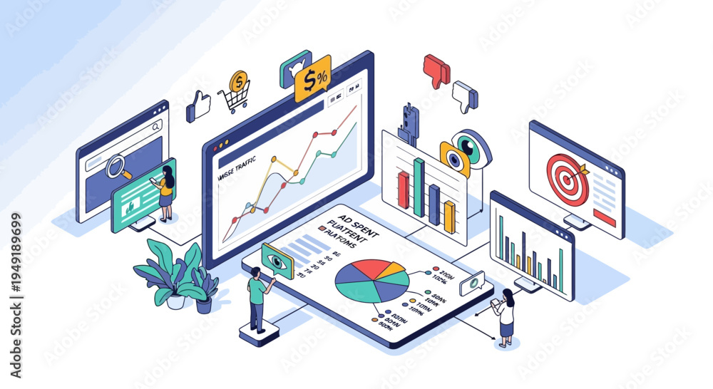 Obraz premium Isometric Business Analytics and Data Visualization Concept.