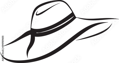 Hand Drawn Woman Hat Black and White Illustration in Minimal Line Art Style Design