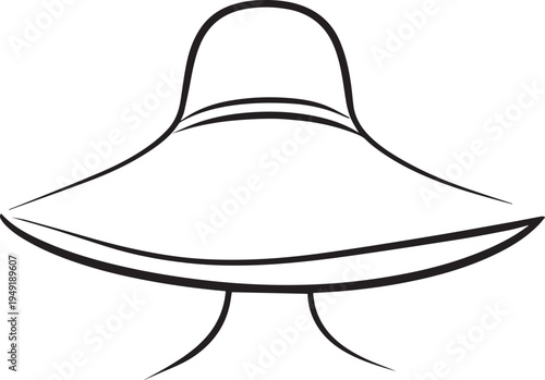 Hand Drawn Woman Hat Black and White Illustration in Minimal Line Art Style Design
