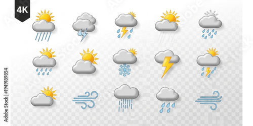 weather icons isolated on transparent background