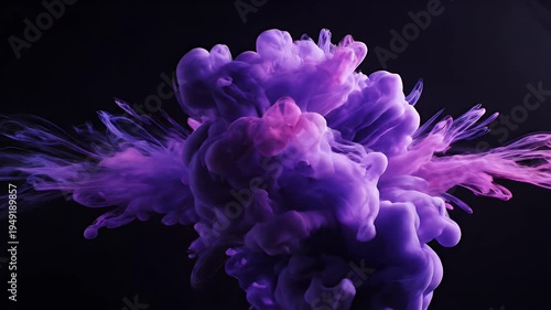 A vibrant, voluminous cloud of purple smoke against a dark, shadowy background
