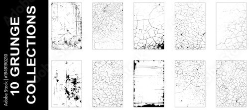 Set of nine black and white grunge. Distress overlay texture. Surface dust and rough dirty wall background concept