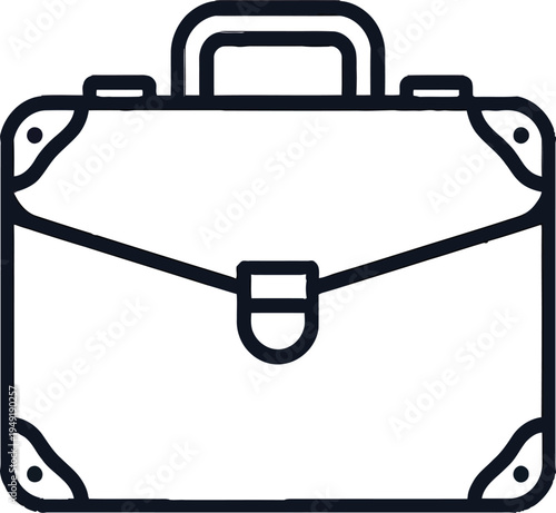 A black metal briefcase icon and business suitcase vector illustration featuring a sleek leather handle and secure lock design for travel baggage or a professional portfolio symbol