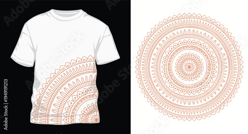 Mandala pattern half circle design on white t-shirt mockup