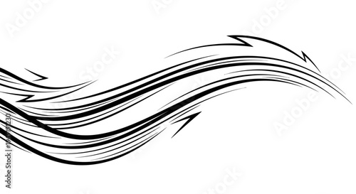 Dynamic abstract swirling lines pattern, energetic speed design element on an isolated white background.