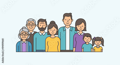 Happy Multigenerational Family Portrait Standing Together in a Bright Studio