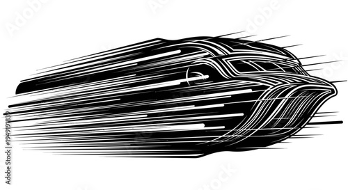Abstract black lines forming a dynamic shape with a hint of a stylized animal head, symbolizing speed, motion, and energetic movement, isolated white background.