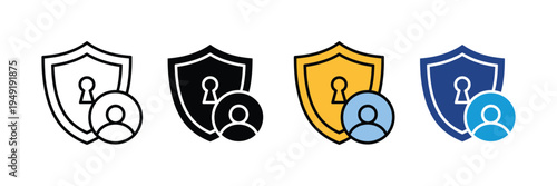 User account privacy shield icon set. Personal data protection and secure login symbols. Vector Illustration.