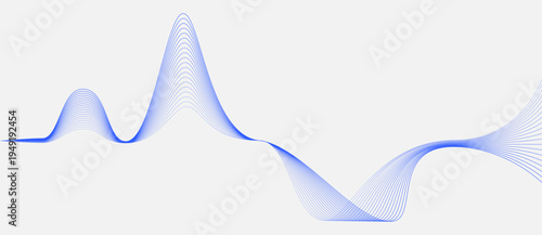 Blue abstract wave of thin lines on light background. Minimalist digital frequency or sound wave vector. Modern fluid motion for technology and music design.