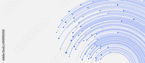 Blue abstract circular digital connection lines with dots. Minimalist technology network and data visualization vector illustration for web design and modern branding