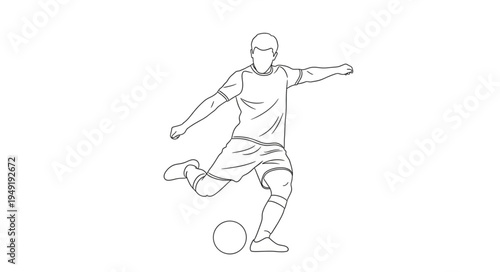 Soccer player kicking a ball line art illustration.