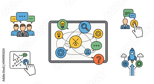 Digital Strategy Collaboration Icon Pack for Business Planning and Innovation Network