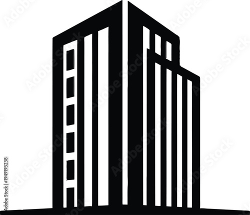 A 3d vector illustration of a black and white barcode design resembling iron prison bars and a metal security gate within a dark room architecture