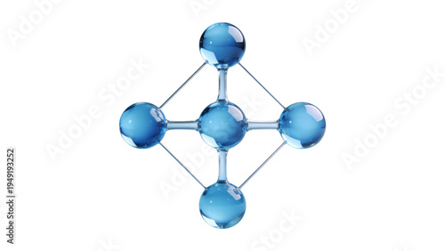 Molecular Structure Model with Blue Glass Spheres and Connecting Lines