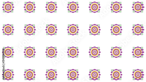 Abstract geometric pattern with vibrant purple pink yellow concentric circles on white background retro colorful decorative design for modern graphic projects wallpaper textile print vector illustrati