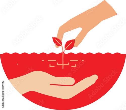 Female hand holding red nail polish illustration