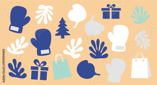 Abstract Christmas elements pattern with festive icons and organic shapes