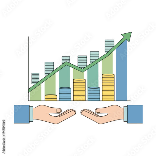 Financial Growth Chart with Hands Showing Investment and Support