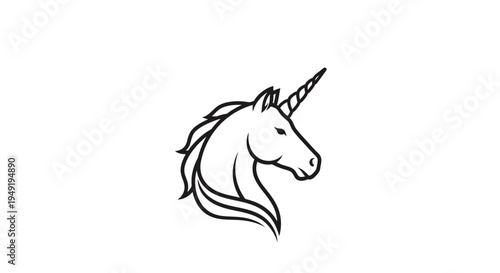 Simple line art of a unicorn head with a flowing mane