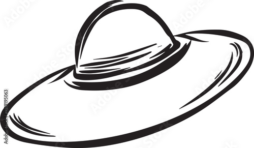 Hand Drawn Woman Hat Black and White Illustration in Minimal Line Art Style Design