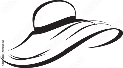 Hand Drawn Woman Hat Black and White Illustration in Minimal Line Art Style Design