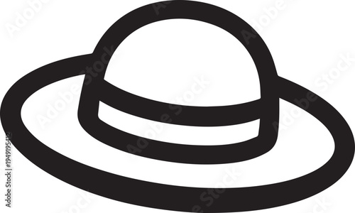 Hand Drawn Woman Hat Black and White Illustration in Minimal Line Art Style Design