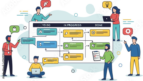 Agile methodology visual representation with task management board and team collaboration for project planning and workflow optimization