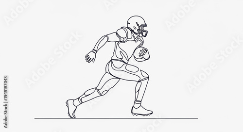 American Football Player Running with Ball Sketch.