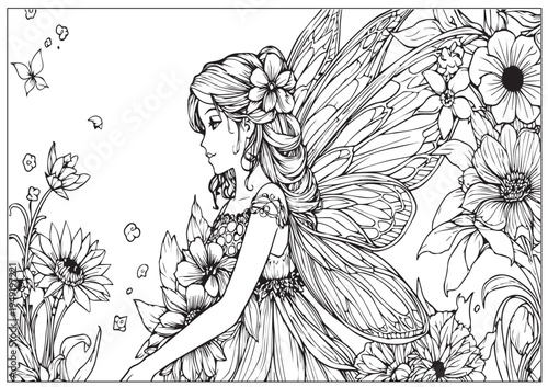 Art Nouveau Celestial Pixie Portrait for Coloring