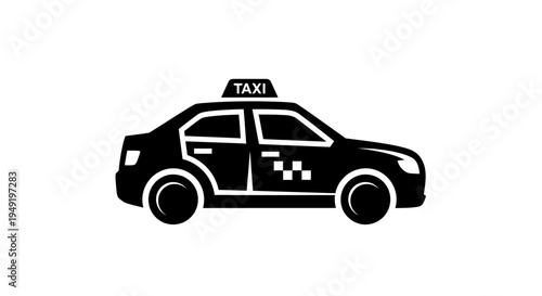 Side view of a black taxi car icon on a white background