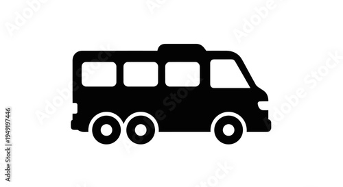 Black silhouette of a passenger bus icon isolated on a white background