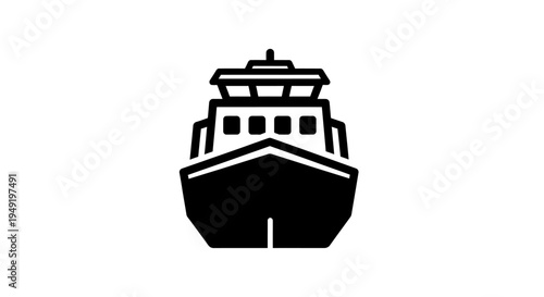 Black ship icon from a front view isolated on white background