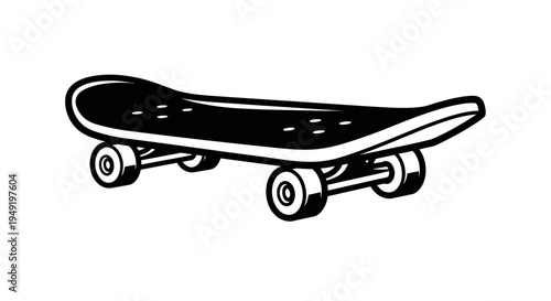 Black and white vector illustration of a skateboard isolated on a white background