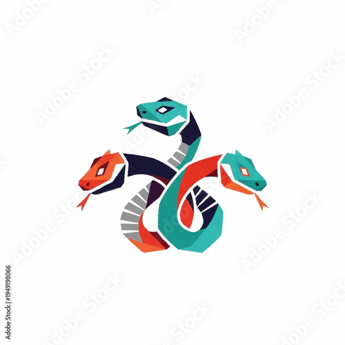 Stylized Three-Headed Serpent Creature Illustration.