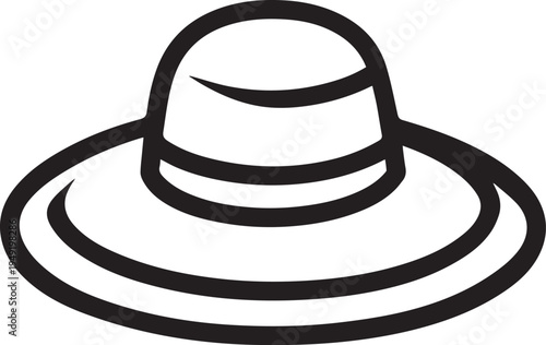 Hand Drawn Woman Hat Black and White Illustration in Minimal Line Art Style Design