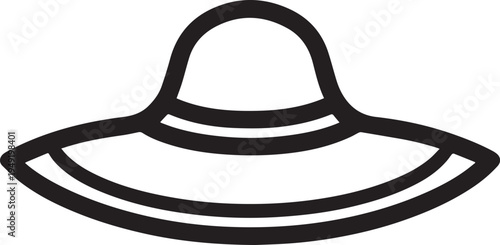 Hand Drawn Woman Hat Black and White Illustration in Minimal Line Art Style Design