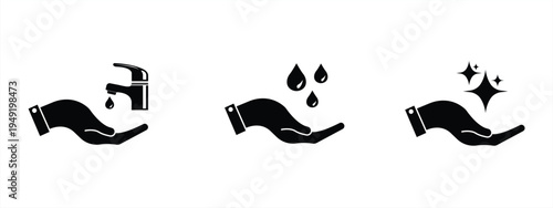 Hand washing  icons set, Black vector and line icon, vector illustration