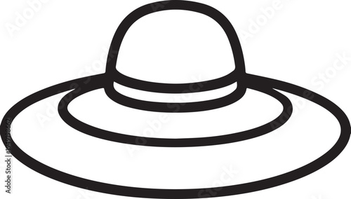 Hand Drawn Woman Hat Black and White Illustration in Minimal Line Art Style Design