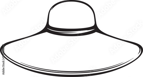 Hand Drawn Woman Hat Black and White Illustration in Minimal Line Art Style Design