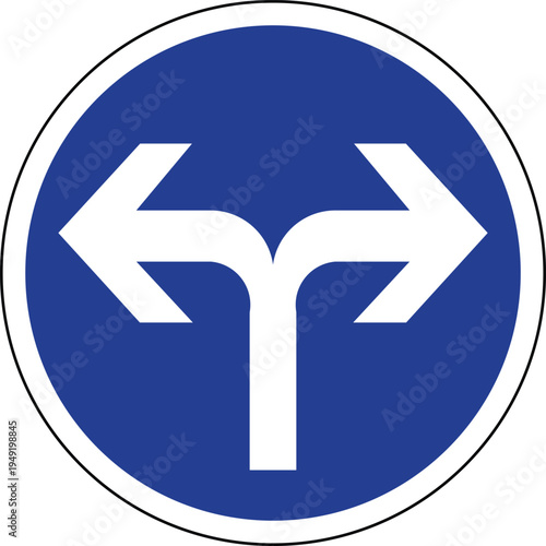 Turn Left or Right Lanes Mandatory Road Sign Vector | Blue Circular Traffic Symbol Transparent Background