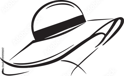 Hand Drawn Woman Hat Black and White Illustration in Minimal Line Art Style Design