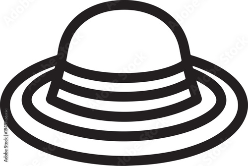 Hand Drawn Woman Hat Black and White Illustration in Minimal Line Art Style Design