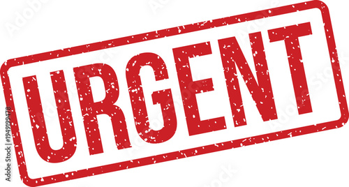 A vibrant red rubber stamp featuring the imperative word URGENT prominently displayed on a clean white surface