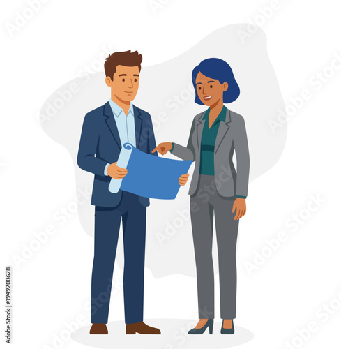 Business people using flipchart at work stock illustration