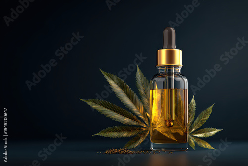 Cannabis Oil Dropper Bottle With Hemp Leaves